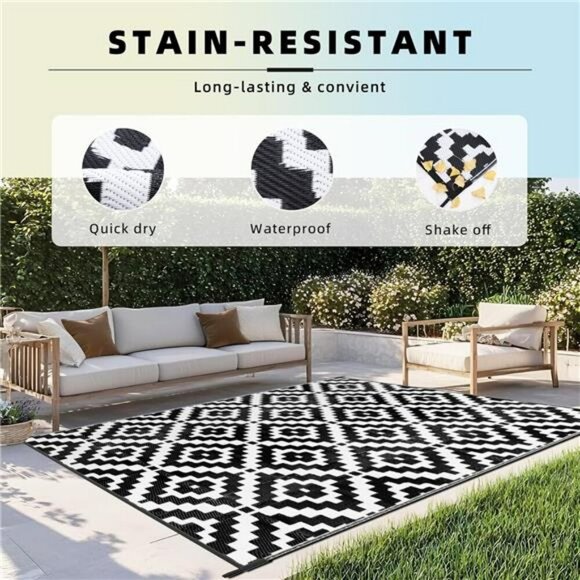 Outdoor Rug 5x8 Waterproof Reversible Patio Mat RV Camping Deck Beach Carpet - Picture 5 of 7